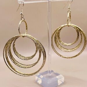 Silver tone Textured Circular drop dangle Earrings